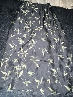 Liz Claiborne Collection Black Maxi Skirt with Olive Leaf Trim